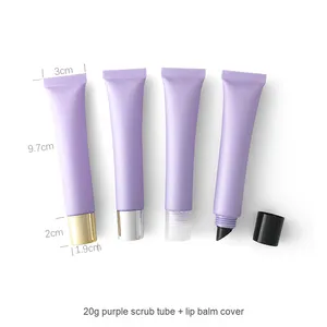 Tube cosmétique mat givré violet 20G avec tête en céramique en alliage de zinc Pompe de presse à vide en plastique pour rouge à lèvres et faux cils - Product Image 5