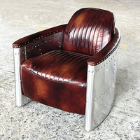 Fauteuil de salon moderne en cuir avec structure en aluminium, mobilier de maison confortable et durable