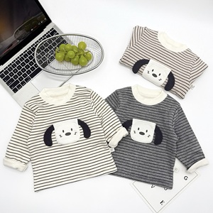 Camiseta de punto a rayas <span class=keywords><strong>para</strong></span> niño con parche de cachorro de orejas caídas, doble capa forrada, elástica, de manga larga, suave, <span class=keywords><strong>para</strong></span> bebé y niño pequeño, otoño-invierno - Product Image 5