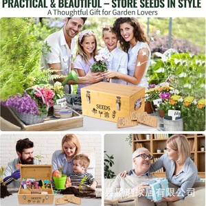 Bamboo <b>Seed</b> <b>Storage</b> Box Rectangular Compartmentalized Wooden With Lid For Garden <b>Seeds</b> - Product Image 3