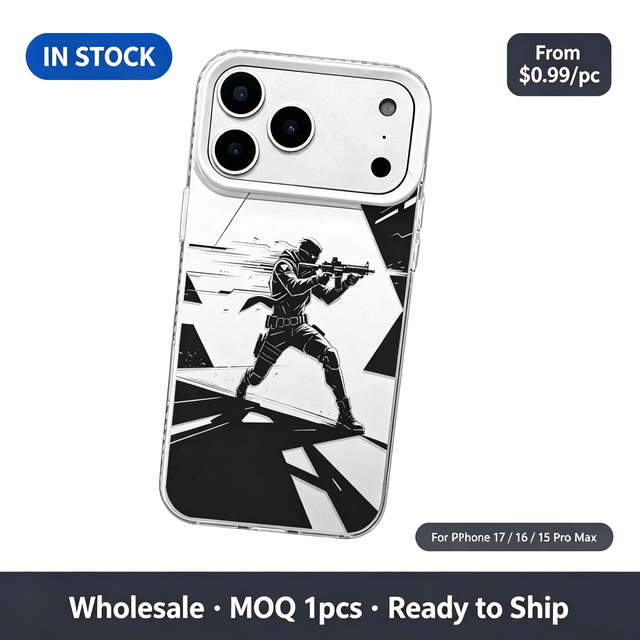 B&W Silhouette Tactical Figure Rifle Action Pattern Matte TPU Case, Shockproof Phone Cover for iPhone 17 16 15 14 13 Pro Max