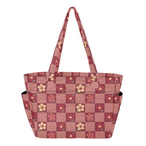 Bolsa de Hombro de Poliéster Acolchado con Estampado a Cuadros Rojos de 25L, Diseño Floral, Logotipo Personalizado, Bolsos de Mano para Mujer con Bolsillos Laterales - Product Image 1