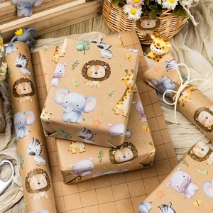 Kraft Animal Wrapping <b>Paper</b> 17in x 32.8ft Cute Jungle Design For Baby Shower Birthday Mother's Day Valentine's Day - Product Image 2