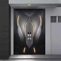 Porte d'entrée extérieure de sécurité moderne en acier inoxydable, anti-effraction, anti-balles, étanche, avec pivot à lignes géométriques pour maison et villa