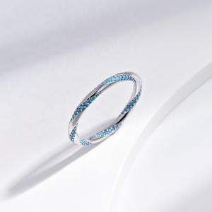 Anillos apilables sencillos de plata de ley 925 con circonita azul y turquesa natural para mujer, precio de fábrica, venta al por mayor, moda para mamá - Product Image 4