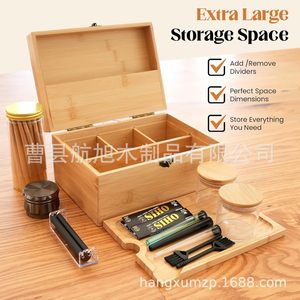 Bamboo Tobacco Storage <b>Box</b> With Glass Jars And <b>Rolling</b> <b>Tools</b> For Home Use And Gifting - Product Image 3