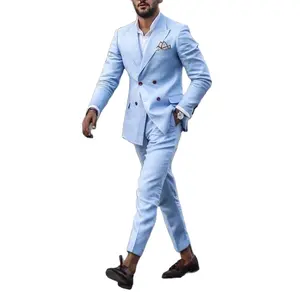 Simplee — costume à pantalon pour hommes, costume décontracté avec pantalon, Blazer bleu solide pour le bureau, à Double boutonnage, mode, automne, 2022