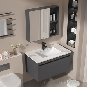 Moderno gabinete de baño inteligente suspendido con lavabo integrado de cerámica. - Product Image 2
