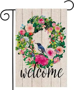 12 X 18 Inch Burlap Double Sided Colorful Flowers And Birds Welcome Garden Flag For Spring Summer Garden Decor