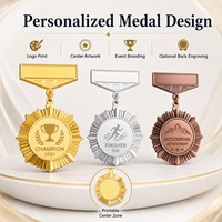 Médaille métallique durable électroplaquée or, argent, bronze, motif soleil, pour compétition, remise de diplôme, récompense des employés