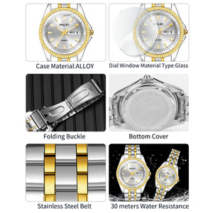 Envío Directo HALEI Reloj de Cuarzo Dorado para Hombre, Esfera Redonda, Correa de Acero Inoxidable, Doble Calendario, Movimiento Japonés, Venta al por Mayor - Product Image 5
