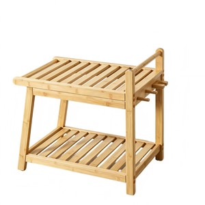 Natural Bamboo Bathroom Stool Double-Layer Drainage Waterproof Storage <b>Bench</b> for Home Bathroom - Product Image 1