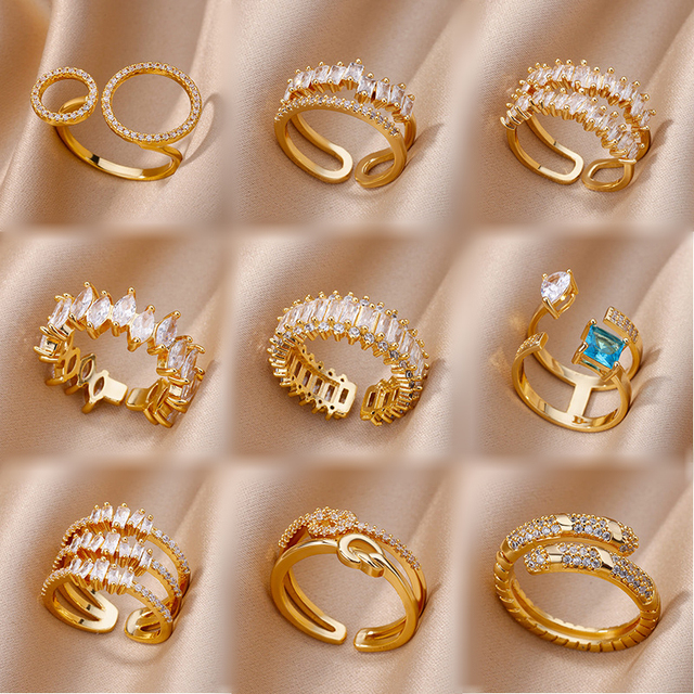 Luxury Women's 18K Gold Geometric Knuckle Ring Adjustable Anillos Shiny CZ Zirconia Fashion Jewelry Rings Accessories