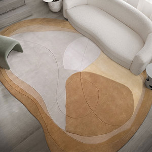 Thảm trải sàn hình dạng bất quy tắc phong cách hiện đại, thảm trừu tượng màu vàng và trắng dùng trang trí phòng khách - Product Image 2