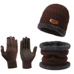 Winter Fashion Knitted Soft Wool Three Piece <b>Set</b> Solid Color Warm Hood Luxury Beanie Gloves <b>Hat</b> <b>and</b> <b>Scarf</b> <b>Set</b> Men <b>Woman</b> - Product Image 2