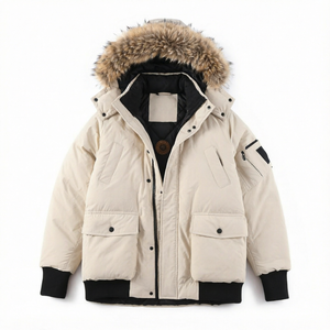Men's Winter Safari Parka <b>Fur</b> Hooded Down Jacket Waterproof Eco-Friendly Front Logo Regular Outdoor <b>Coat</b> - Product Image 1