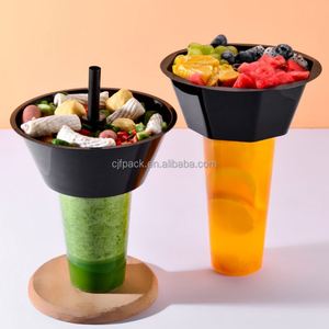 Custom Logo Disposable 1000 ml Single Wall 90mm Bubble Tea Juice Beverage <b>Cups</b> Large Cola <b>Plastic</b> <b>Cup</b> with Snack Bowl Food Tray - Product Image 3