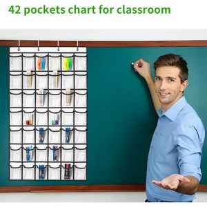42 Pocket Clear Organizer Chart For Classroom <b>Phone</b> Storage <b>Wall</b> <b>Mount</b> With Hooks Rectangle Plastic Office Storage Solution - Product Image 6