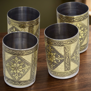 Verre à boisson simple paroi en acier inoxydable plaqué or oriental avec motif floral – Cadeau de fête pour adultes - Product Image 2