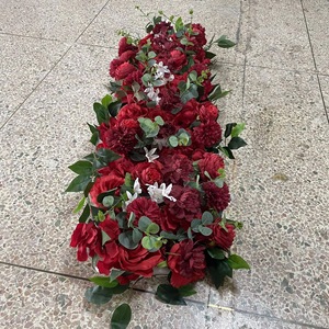 Chemin de table en soie artificielle avec roses, rangée de fleurs roses, arche de toile de fond pour décoration de mariage - Product Image 4