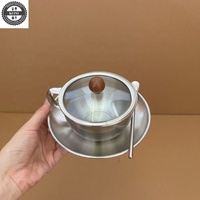 Ensemble de tasses à café, tasse à expresso en acier inoxydable 18/8 avec soucoupe et cuillère, tasse à boisson pour latte, cappuccino, lait, thé