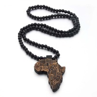 Collier en bois style hip-hop avec pendentif carte d'Afrique, bijoux africains tendance pour hommes et femmes