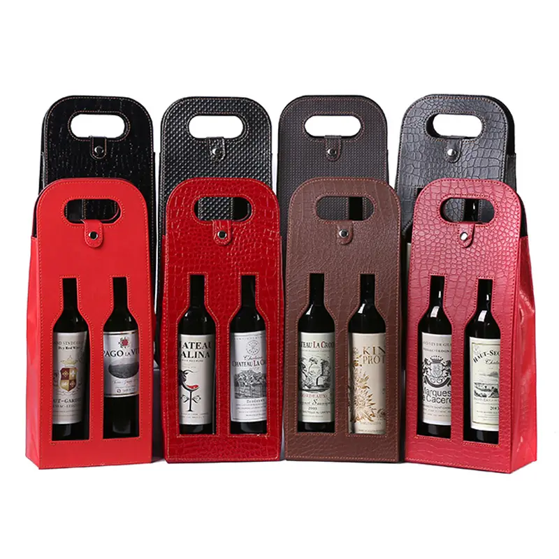 יוקרה אדום יין מתנות carrier תיק סובלימציה חלול החוצה מקרה 2 בקבוקי יין תיק עור