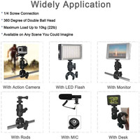 Super 360 Doppel kugelkopf Adapter Arm Zaun Schreibtisch Tisch Action Kamera Klemm halterung für GoPro DJI Monitor Licht Insta360 Go Ultra