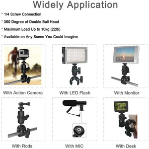 Siêu 360 đôi bóng Đầu Adapter cánh tay hàng rào bàn Bàn hành động máy ảnh kẹp gắn kết cho <span class=keywords><strong>GoPro</strong></span> DJI màn hình ánh sáng insta360 đi siêu - Product Image 3