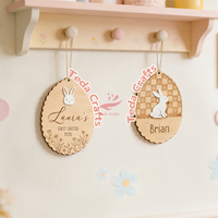Étiquette personnalisée en bois pour panier de Pâques, motif lapin, pour enfants