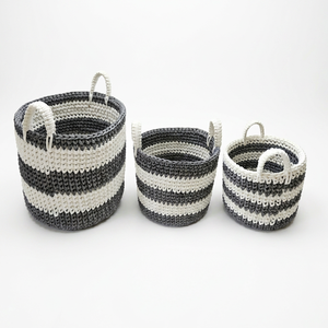 Ensemble de 3 paniers de rangement en tissu écologiques, motif rayé coloré, design tissé pour la décoration de la maison, rangement multifonctionnel pour vêtements - Product Image 1