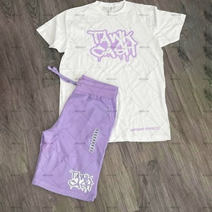 Ensemble de survêtement streetwear d'été personnalisé avec logo pour homme, t-shirt et short, tenue décontractée en coton, ensemble deux pièces pour homme - Product Image 4