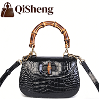 Sac fourre-tout personnalisable de luxe, design vintage, élégant et décontracté, avec poignée en bambou, en cuir véritable, imperméable, léger, pour femme