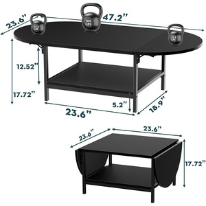 Table basse moderne noire <span class=keywords><strong>à</strong></span> 2 niveaux avec panneau pliant unique pour grands ou petits espaces de rangement extensible pour tout <span class=keywords><strong>salon</strong></span> - Product Image 2