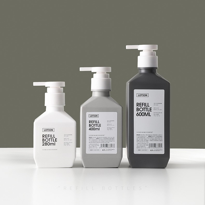Popular Square Refill Plastic Pump Bottle Factory Direct 280ml 400ml 600ml Liquid Soap Lotion Shampoo Bottle with Lids