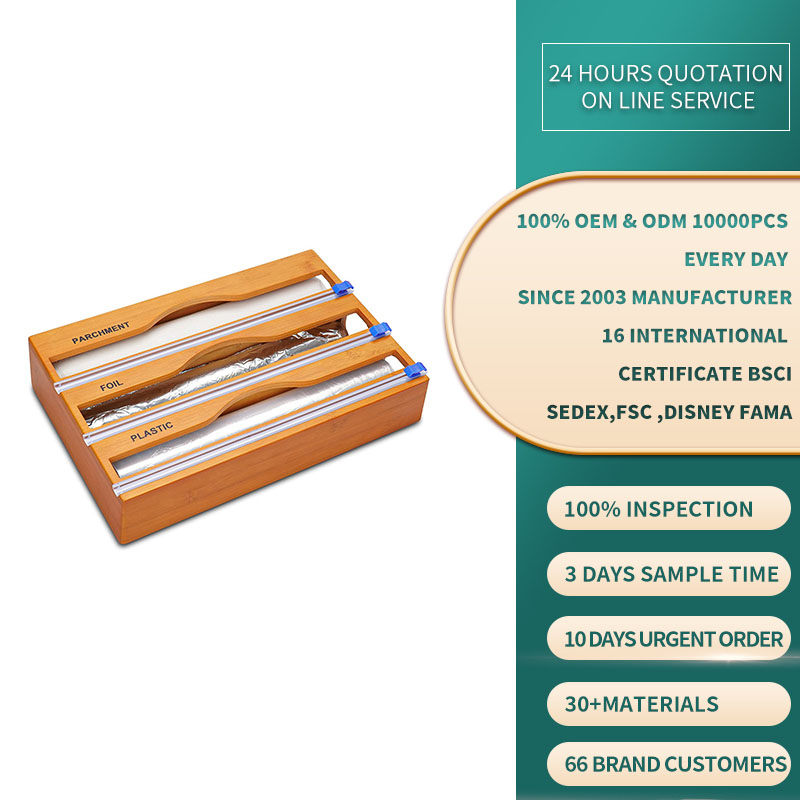 3-в-1 диспенсер для хранения для алюминиевой фольги & пленкой и пергаментная бумага бамбука полиэтиленовой пленкой диспенсер с горкой резак