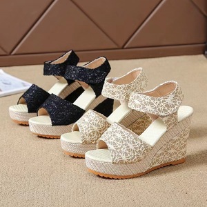 Nouvelles sandales décontractées pour femmes, style coréen, à talon compensé romain, bout ouvert, plateforme, à scratch, collection été 2020 - Product Image 4