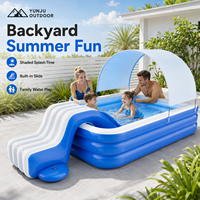 Piscina Inflable YUNJU con Toldo y Tobogán, Piscina Familiar de PVC, Parque Acuático al Aire Libre, OEM