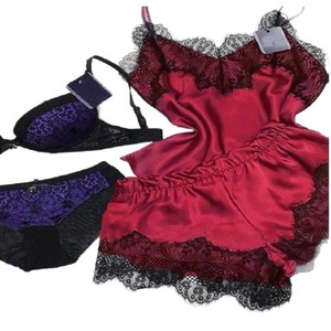Nuevo conjunto de dos piezas de lencería negra de estilo europeo y americano, de imitación de seda, moderno y cómodo, con ribete de encaje. - Product Image 3