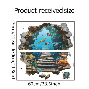 Autocollants muraux imperméables personnalisés en 3D avec un motif <span class=keywords><strong>de</strong></span> paysage sous-marin fissuré, <span class=keywords><strong>poissons</strong></span> océaniques, chambre à coucher, salon - Product Image 5