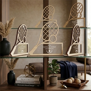 Trofi Juara Tenis Kayu dengan Potongan Raket, Kerajinan Dekoratif Buatan Tangan untuk Penghargaan Turnamen Olahraga dan Kenang-kenangan - Product Image 2