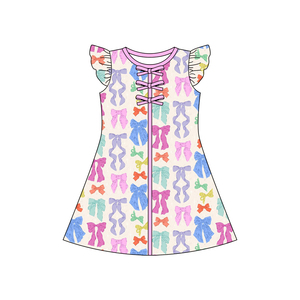 Vestido infantil personalizado GSD3854 con estampado de flores moradas para niña, vestido de manga corta para bebé, venta al por mayor. - Product Image 1