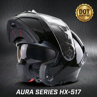 Casque de moto intégral modulaire noir DFG HX-517 en ABS avec éclairage LED, double visière, fermeture rapide, toutes saisons, homologué DOT