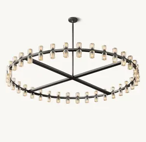 Sunwe Custom Hotel Iron Pendant Light Indoor Chandelier Crystal Bronze Brass 60 Inch Arcachon LED Round Chandelier
