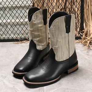 Bottes mi-mollet vintage en cuir pour hommes, brodées, style mode, pour adultes, en cuir PU - Product Image 3