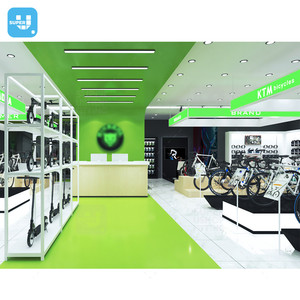 Soporte de exhibición de madera para bicicleta de montaña, moderno diseño de tienda de bici, color verde, personalizado - Product Image 3