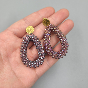 Pendientes de gota de agua con cuentas facetadas para mujer, Pendientes colgantes de cristal con tachuelas de acero inoxidable bohemio para mujer - Product Image 1