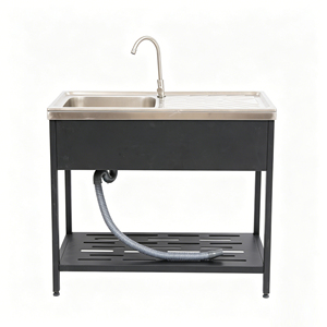 Lavabo Multifunzionale Autoportante in Acciaio Inox, Lavello da Esterno per Lavanderia, Lavabo per Giardino e Garage - Product Image 2