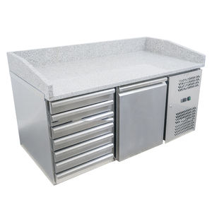 Usine professionnelle de comptoir de pré-table commercial <span class=keywords><strong>pizza</strong></span> <span class=keywords><strong>saladette</strong></span> avec dessus en verre deux <span class=keywords><strong>portes</strong></span> et table en marbre - Product Image 3