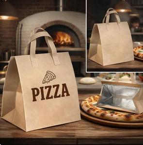 Custom Printed Kraft Pizza Thermal Insulated <b>Cooler</b> Tote Bag Disposable Food Delivery Lunch Thermal Bag for Pizza Takeaway - Product Image 1
